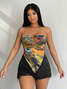 SHEIN SXY Allover Print Bandana Hem Tube Top - Multicolor - View 5