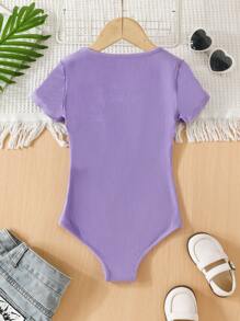 SHEIN Tween Girl Ribbed Knit Scoop Neck Bodysuit - Purple - View 2