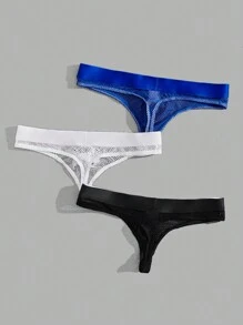 Men 3pcs Letter Graphic Mesh Thongs Sexy Underwear - Multicolor - View 2