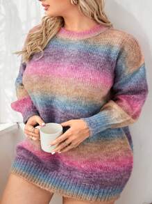 SHEIN CURVE+ 大碼漸層落肩袖毛衣洋裝 - 彩色 - 查看 5