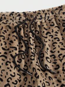 GENTILAND Men Leopard Print Drawstring Waist Flannel Sweatpants - Brown - View 4