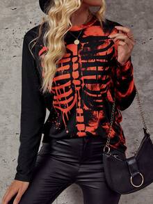 SHEIN LUNE 萬聖節紮染骷髅圖案T恤 - 彩色 - 查看 3