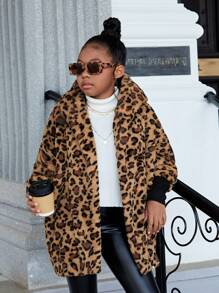 Áo khoác lông có mũ trùm đầu họa tiết da báo Tween Girl - Nhiều màu - Xem 1