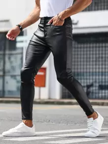 Manfinity LEGND Men Solid Skinny Jeans Slim Fit Long Washed Dark Wash Jean Cargo Plain Black Going Out Fashion Friends Going Out Hang Out Commute Party Street - Black - View 5