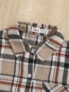 SHEIN Thiếu niên cô gái In kẻ sọc Áo sơ mi & Cami ngọn & Quần ống loe - Màu Khaki - Xem 4