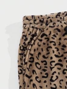 GENTILAND Men Leopard Print Drawstring Waist Flannel Sweatpants - Brown - View 3