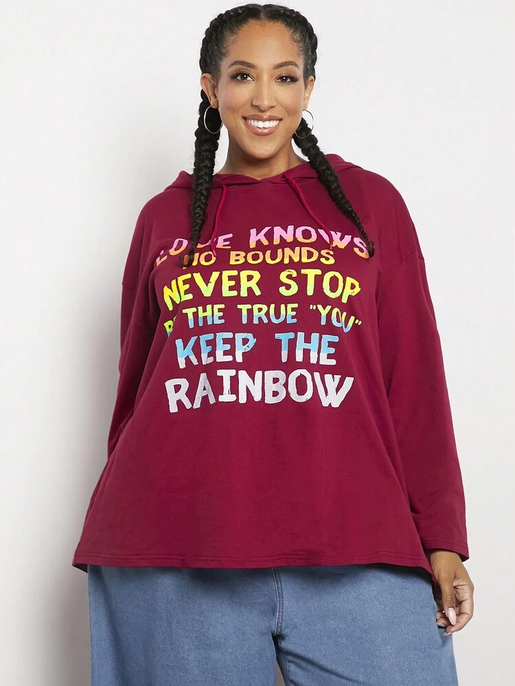 Plus Size Slogan Graphic Drop Shoulder Sweatshirt