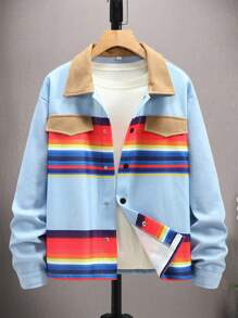 Manfinity Homme Men's Striped Print Loose Overcoat With Flap Detail - Multicolor - View 3