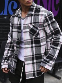 Manfinity Homme Men Plaid Print Pocket Patched Overcoat - Multicolor - View 1