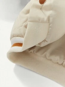 Baby Boy Letter Graphic Raglan Sleeve Colorblock Hooded Padded Coat - Brown - View 4