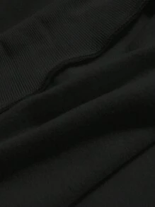 SHEIN EZwear 大碼字母圖案加絨內裏運動衫 - 黑色 - 查看 5