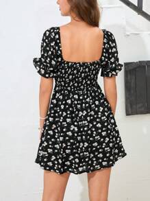 Soleia Robe Imprimé Floral À Cordon Manches Bouffantes