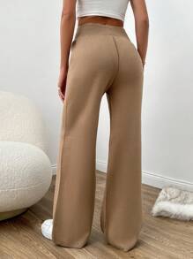EURMUSE Solid Wide Leg Knit Pants - Camel - View 1