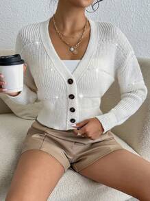 SHEIN Essnce Button Front Drop Shoulder Cardigan
