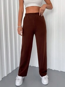 Chất rắn Eo đàn hồi Chân thẳng Đan Quần - màu nâu - Xem 3