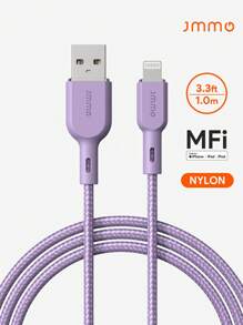 JMMO iPhone 数据线，尼龙 USB-A 转闪电数据线，尼龙编织线，兼容 iPhone，480Mbps 数据传输 3.3FT/1M [Apple MFi 认证] 圣诞礼物，秋冬必备品 - 紫色 - 查看 1