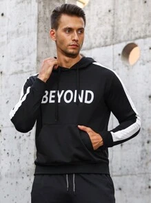 Gym Rark Sudadera deportiva para hombres con gráfico de letras, costuras laterales de contraste y cordón ajustable - Negro - Ver 4