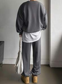 DAZY Letter Graphic Drop Shoulder Sweatshirt & Sweatpants - Grey - View 2