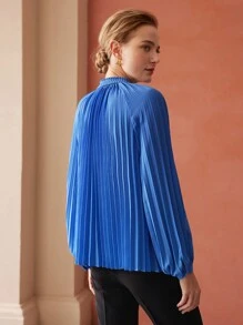 MOTF PREMIUM PLEATED TIE-NECK BLOUSE - Blue - View 6