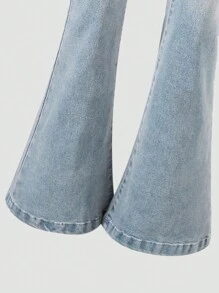 SHEIN Sparklyn 少女 Y2K 复古时尚街头风格休闲简约学院风破洞猫须可调节松紧腰身五口袋喇叭牛仔裤，四季百搭时尚必备品