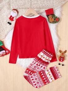 SHEIN Leap Crew Tween Girls Pajamas for Christmas - Red - View 2