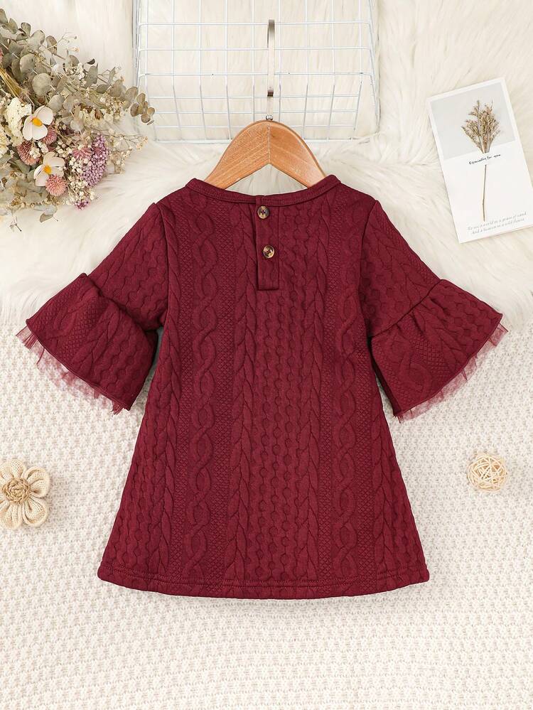Baby Girl Contrast Lace Flare Sleeve Dress