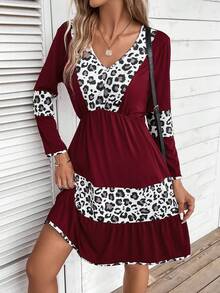 SHEIN LUNE Vestido con estampado de leopardo bajo con fruncido - Multicolor - Ver 3