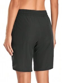 Drawstring Waist Slant Pocket Shorts - Black - View 2