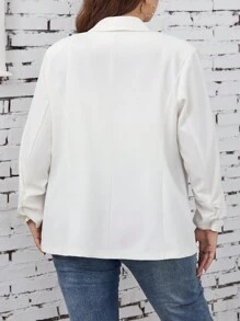 SHEIN LUNE 大碼素色抽褶袖西裝外套 - 白色 - 查看 2