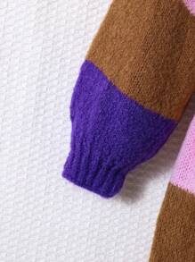 SHEIN Young Girl Color Block Drop Shoulder Duster Cardigan Without Belted and Sweater