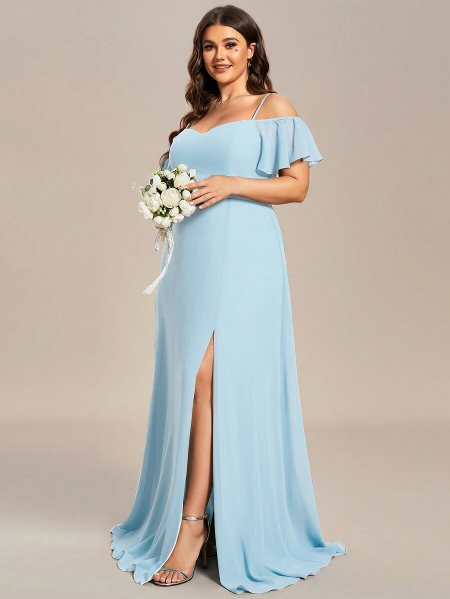 EVERPRETTY 优雅浪漫迷人的露肩大码伴娘礼服，适合秋季婚礼宾客