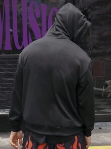 Manfinity Roghcode Chaqueta Para Hombre Con Capucha Y Cordón, De Ajuste Holgado Con Cierre De Cremallera