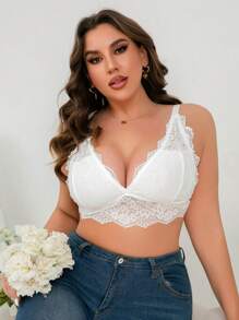 Plus Floral Lace Bralette - White - View 1