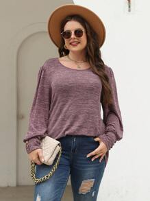 Nemidor Plus Solid Bishop Sleeve Tee - Red Violet - View 1