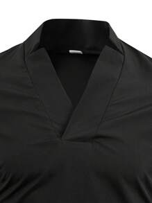 Men Solid Notched Neck Shirt - Black - View 4