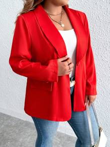 Calvaya Plus Shawl Collar Single Button Blazer Fall Cloth For Women - Red - View 5