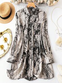 SHEIN Clasi Plus Tie Dye Button Front Shirt Fall Cloth For Women - Multicolor - View 1