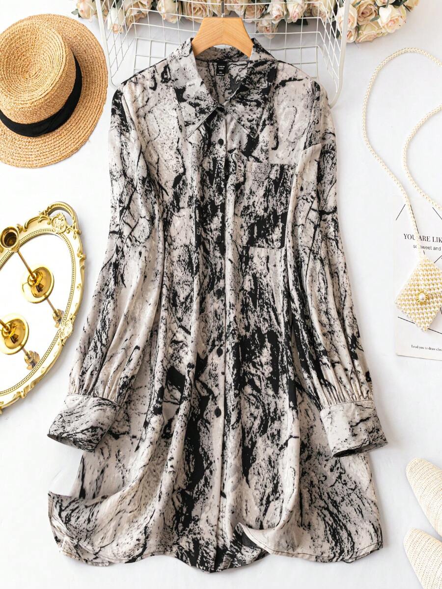 SHEIN Clasi Plus Tie Dye Button Front Shirt Fall Cloth For Women - Multicolor - View 1