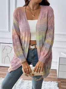 SHEIN Franclia Plus Ombre Drop Shoulder Duster Cardigan - Multicolor - View 4