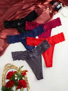Plus 5pack Contrast Lace Panty Set Lingerie - Multicolor - View 3