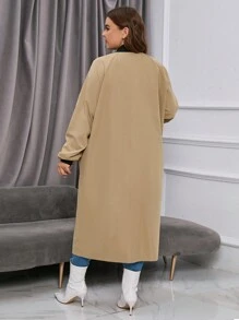 SHEIN LUNE Plus Contrast Trim Open Front Coat - Khaki - View 2