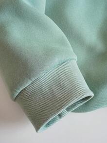 SHEIN EZwear Plus Letter and Leopard Print Thermal Lined Sweatshirt - Mint Green - View 3