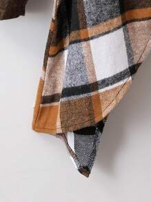 SHEIN 女大童1入組格紋大翻領不對稱下擺腰帶外套 - 咖啡棕 - 查看 3