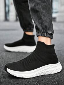 Fashionable Socks Shoes, Solid Color, Soft Sole, Unisex (for Casual Sports Wear) - Black and White - View 2