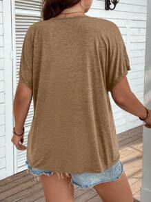 SHEIN Clasi Talla grande Camiseta unicolor con encaje en contraste