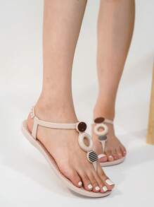 Women's Summer New Roman Style Sandals, Fashionable Lady Design Flat Flip Flops For Beach Holiday - Apricot - View 8