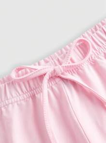 ROMWE Kawaii Plus Solid Knot Flare Leg Pants - Pink - View 5