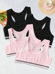 Tween Girl 4pcs Striped Trim Contrast Tape Bra - Multicolor - View 1