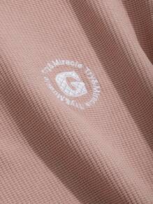 FRIFUL Letter Graphic Contrast Collar Drop Shoulder Polo Neck Tee - Pink - View 7