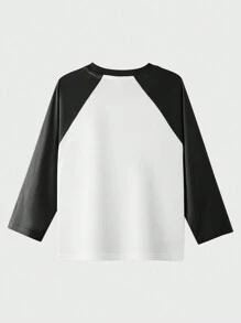 Chàng trai trẻ Slogan & In Khủng long Tay Raglan Áo thun - màu đen - Xem 2